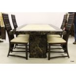 An Italian marble table with inset top on marble base with 4 chairs 75 x 180 x 100