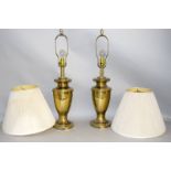 Pair of brass electric lamps with shades