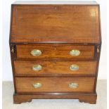 A Victorian mahogany 3 drawer writing bureau with fitted interior with cross banding marquetry. 95 x