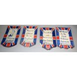 A rare string of four pieces off WW2 bunting celebrating the disbanding of the Civil Defence Service