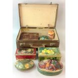 Small size travel suit case and a collection of vintage collectable tins