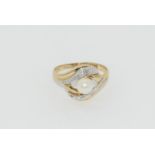 9ct gold ladies diamond and pearl set ring size L