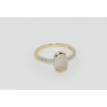 9ct gold ladies diamond and opal ring size O