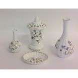 Spode bone china 'Campanula' lidded vase ,posey vase, pin dish etc