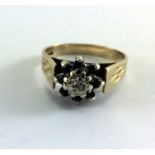 Sapphire & diamond 9ct gold cluster ring. Size M