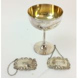 Silver decanter labels together a silver H/M goblet