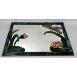 Lead glass mirror with additional decoration depicting flowers and insects 65x45cm