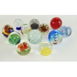 Collection 12 glass paper weights to include Murano