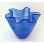 Ulrica Hydman Vacciant Kosta Boda Swedish glass blue handkerchief vase ser no 49741 info on base