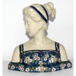 a ceramic longwy art deco style bust of a young lady
