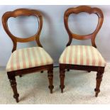 Pair Victorian balloon back chairs on turned front legs with removable seats