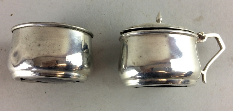 Silver condiment set two mustards one lidded and salt and pepper - Image 2 of 7