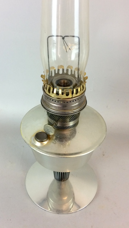Pair polished aluminium oil lamps with glass flues - Image 2 of 5