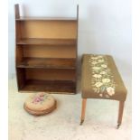 Tapestry window stool ,small foot stool ,and a drop down book case