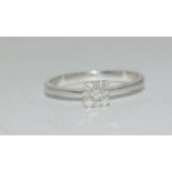 9ct white gold ladies diamond h/m square face ring size N