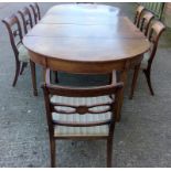 Georgian mahogany D end dining table with two leaves extension and 8 mahogany dining chairs inc