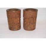 Pair carved bamboo brush pots 20cm tall