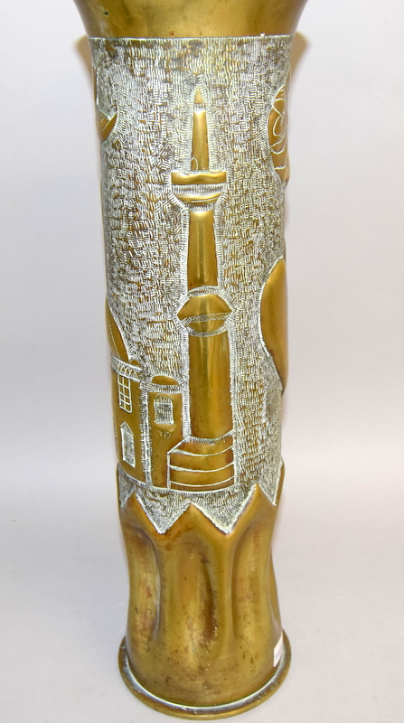An impressive 1916 dated German shell case stick stand decorated with a mosque and minarets & - Image 5 of 6