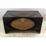 Camphor wood trunk with carving decoration and inner lift out tray with pad lock 55x105x55cm