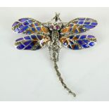 a silver and plique a jour dragonfly brooch