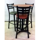 Bistro poser table and 3 high back chairs table 108cm high 77c diameter