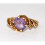 9ct gold ladies antique set amethyst ring size J