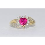 9ct gold ladies h/m diamond and ruby ring size P