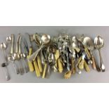 Collection of silver and plated flatware some with bone handles