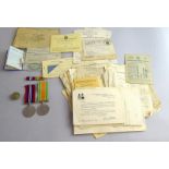 A WW2 pair of medals with Loyal Service badge and a assorted ephemera relating to AE Baverstock of