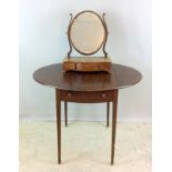 Mahogany Pembroke table on tapered legs together a small dressing table mirror with fitted draws