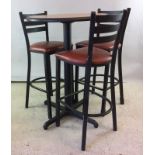 Bistro poser table and 3 high back chairs table 108cm high 77c diameter