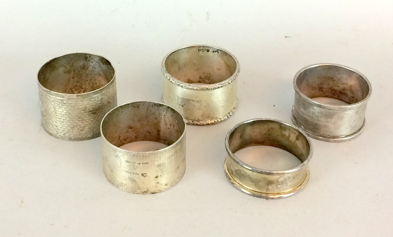 5 mix silver table napkin rings