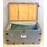 Wooden ships travel trunk with lead lining and metal angle and corner brackets