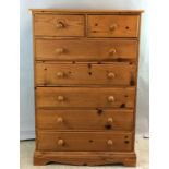 Pine 2 over 5 draw chest of draws 130x85x40cm