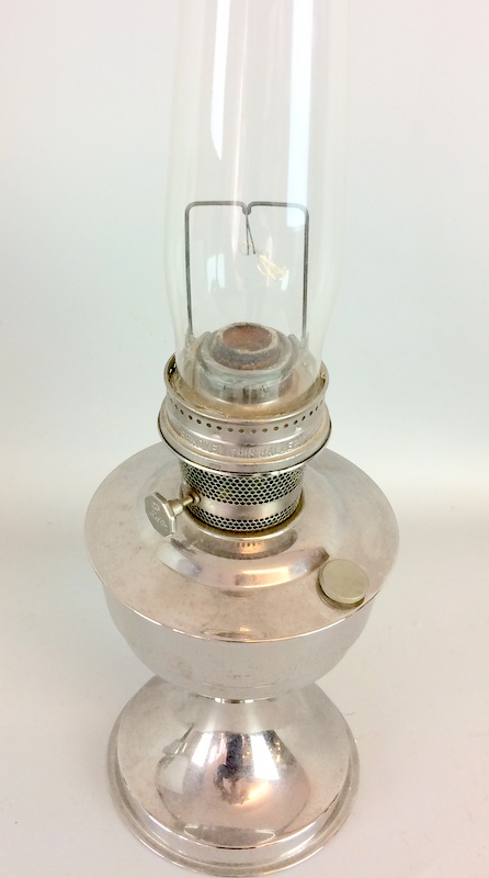 Pair polished aluminium oil lamps with glass flues - Image 4 of 5