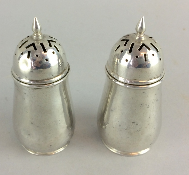 Silver condiment set two mustards one lidded and salt and pepper - Image 5 of 7