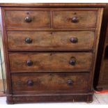 Victorian mahogany 2 over 3 chest of draws with turned wood handles 105x110x50cm