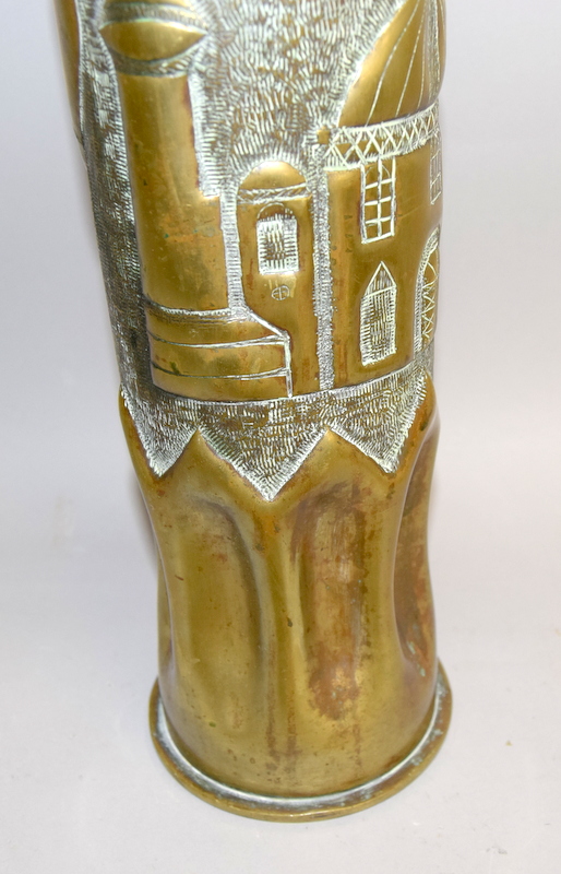 An impressive 1916 dated German shell case stick stand decorated with a mosque and minarets & - Image 3 of 6