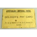 A rare WW1 AIF Australian Imperial Force soldiers pay card named to 615 William Woodward