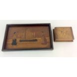 Dutch Marquetry tray with windmills and barge scene 40x25cm ,and a marquetry inlaid cigarette case