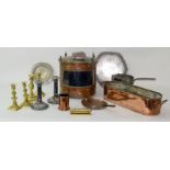 A ship's lamp, fish kettle and other mixed brass items