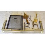 Brass fire surround a spark guard ,fire dogs bellows and brass coal shovel