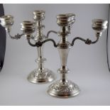 Pair silver three branch candelabra