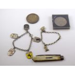 Mix silver items charm bracelets pen knife crowns etc