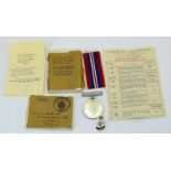 A WW2 Auxiliary Territorial Service ATS medal and relevant paperwork and posting box addressed to