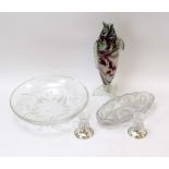 Vintage crystal glass items ,large fruit bowl and Murano glass fish