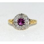 Victorian 18ct gold Ladies Diamond and Ruby cluster ring size M