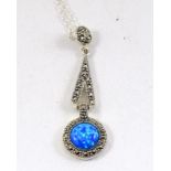 a silver marcasite and blue opal pendant necklace