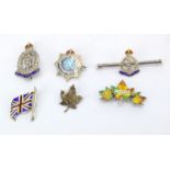 Six WW1 & WW2 silver sweetheart brooches including RAMC & Canada