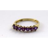 9ct gold ladies amethyst 7 stone bar ring size O